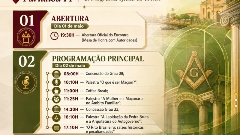 Rito Brasileiro realiza 1º encontro regional em Parnaíba nos dias 1º e 2 de maio