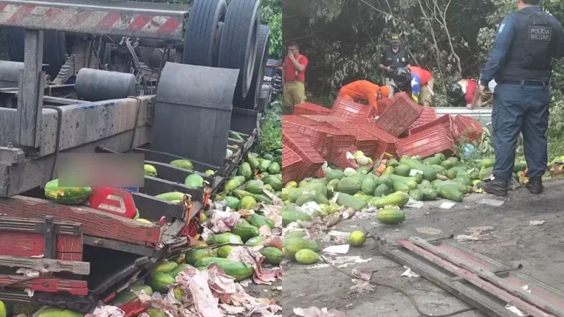 Caminhoneiro morre e passageira fica presa às ferragens após caminhão carregado de mamão capotar no PI